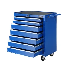 Giantz 7 Drawer Steel Tool Box Cabinet Trolley, 100kg Capacity, Lockable, Non-Slip Liners, Blue, 61.5x33x72