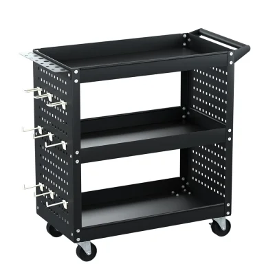 Giantz 3-Tier Tool Cart Storage Trolley, Steel, 150kg, Pegboard Hooks, Screwdriver Bay, 79x35.5x77cm,
