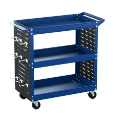 Giantz 3-Tier Steel Tool Cart with Pegboard, Hooks, Screwdriver Bay, 150kg Capacity, 79x35.5x77cm, Blue