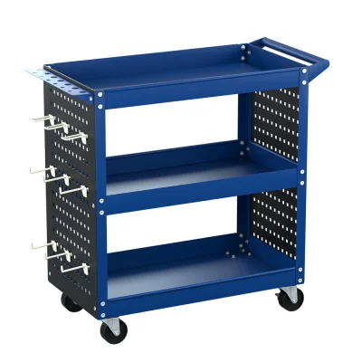 Giantz 3-Tier Steel Tool Cart with Pegboard, Hooks, Screwdriver Bay, 150kg Capacity, 79x35.5x77cm, Blue