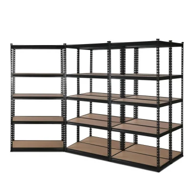 Giantz Heavy-Duty 5-Tier Garage Shelving, 200kg/Tier, Adjustable Black Steel and MDF Storage Rack, 90x40x180cm