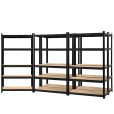 Giantz 5-Tier 5x1.8M Black Garage Shelving Rack - Heavy-Duty Steel, Adjustable, 200kg/Tier Capacity, Boltless Setup