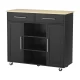 Artiss Kitchen Island Trolley 100cm Black MDF Rolling Cart with Drawers, Cabinets, Shelves & Towel Rack