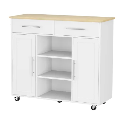 Artiss 100cm White Kitchen Island Trolley Cart with Drawers, Cabinets, Shelves, MDF, Mobile Serving Storage Artiss 100cm White Kitchen Island Trolley Cart with Drawers, Cabinets, Shelves, MDF, Mobile Serving Storage
