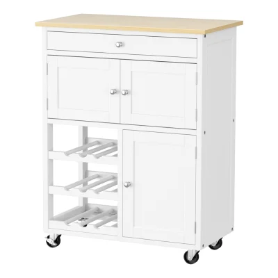 Artiss Kitchen Island Trolley Rolling Cart, MDF, White & Oak, 67x38x86.5cm, Storage Drawer, Cupboard, Lockable Wheels